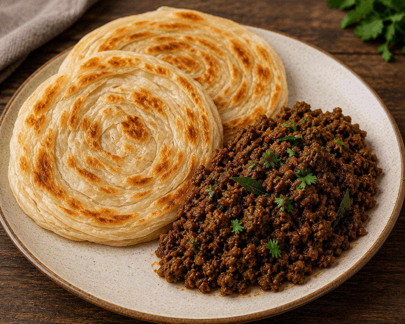 Parotta  with Mutton Keema Fry