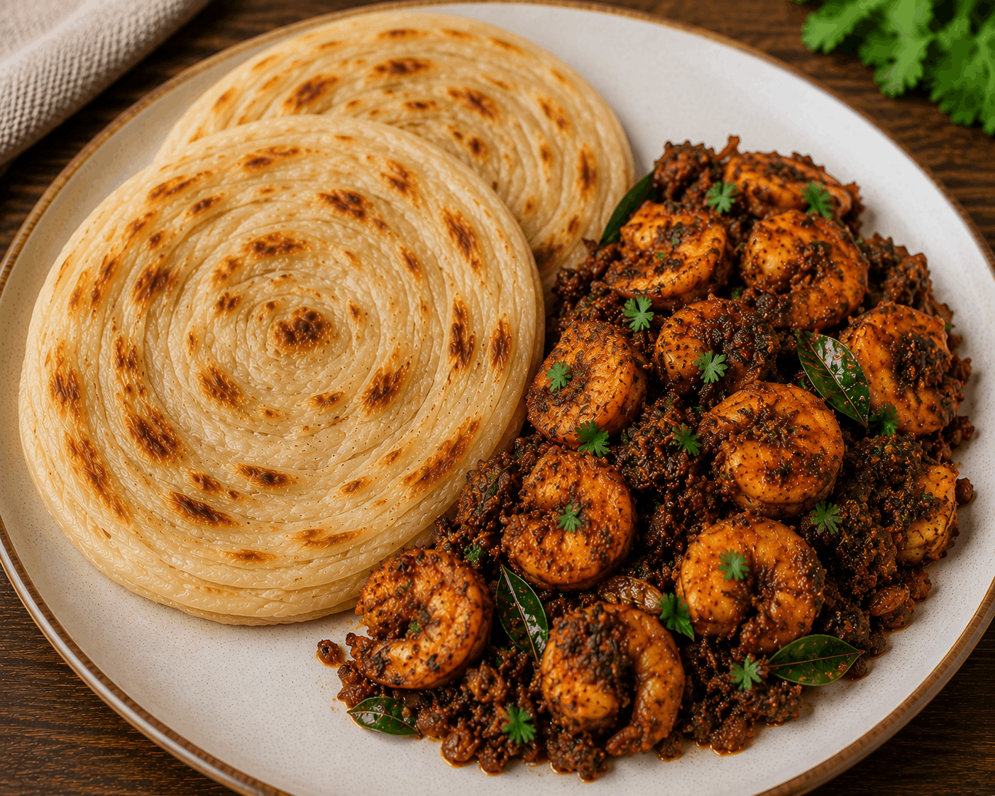 Parotta With Prawns Fry