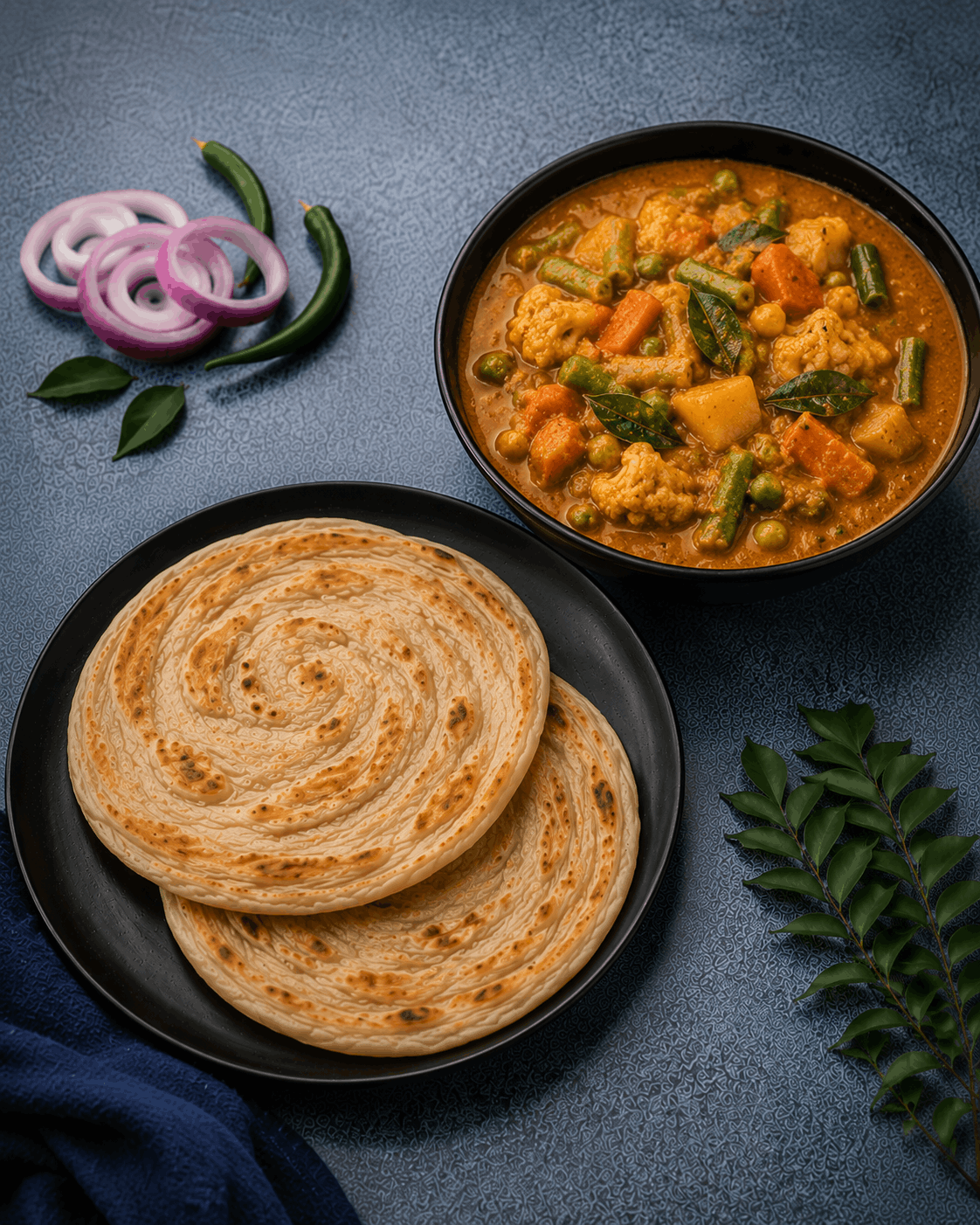 Parotta With Mixed Veg Curry