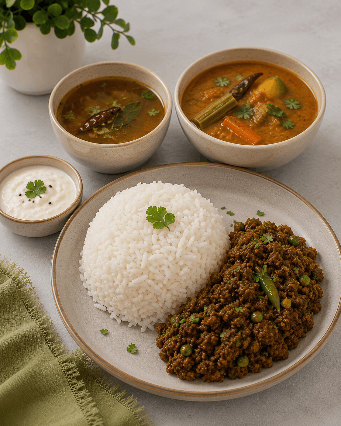 White Rice With Mutton Keema Fry