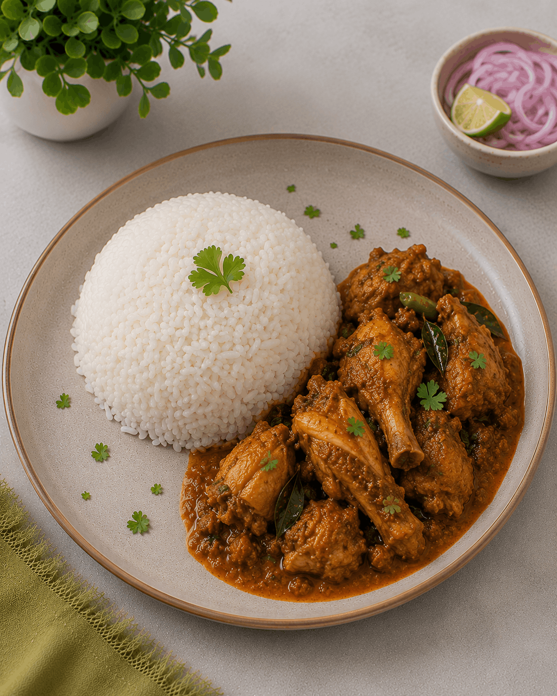 Rice With Natukodi Curry