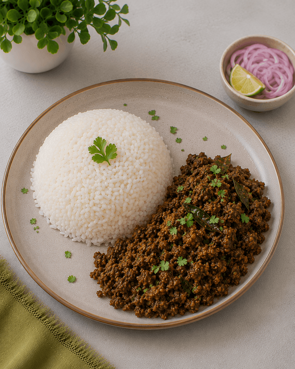 Rice With Mutton Keema Fry